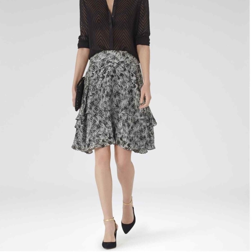 Reiss Nova Black and White Print Flowy Skirt Women's Sz. 4 US